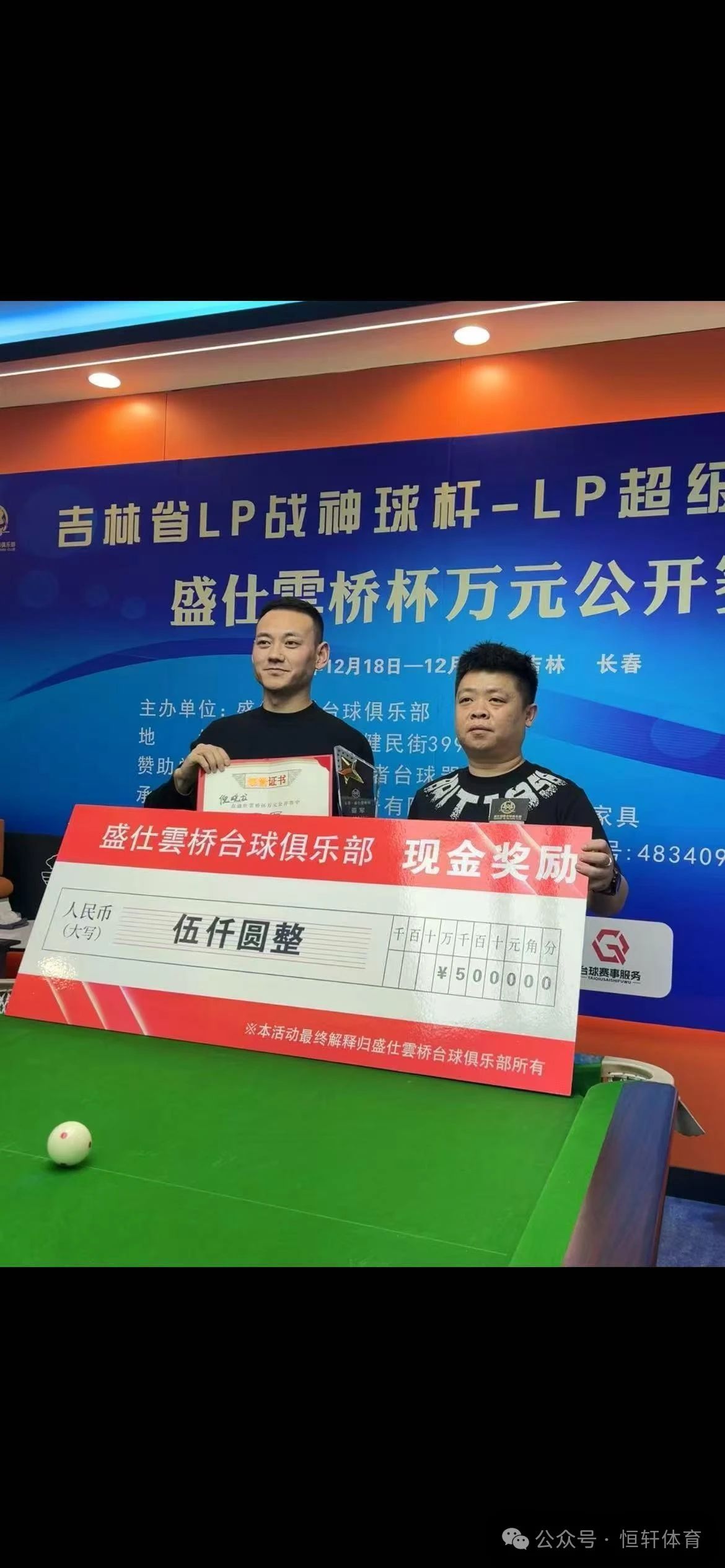 赛果 | 吉林省LP战神球杆-LP超级梦皮头盛世云桥杯万元公开赛 王成立 夺冠(图2)