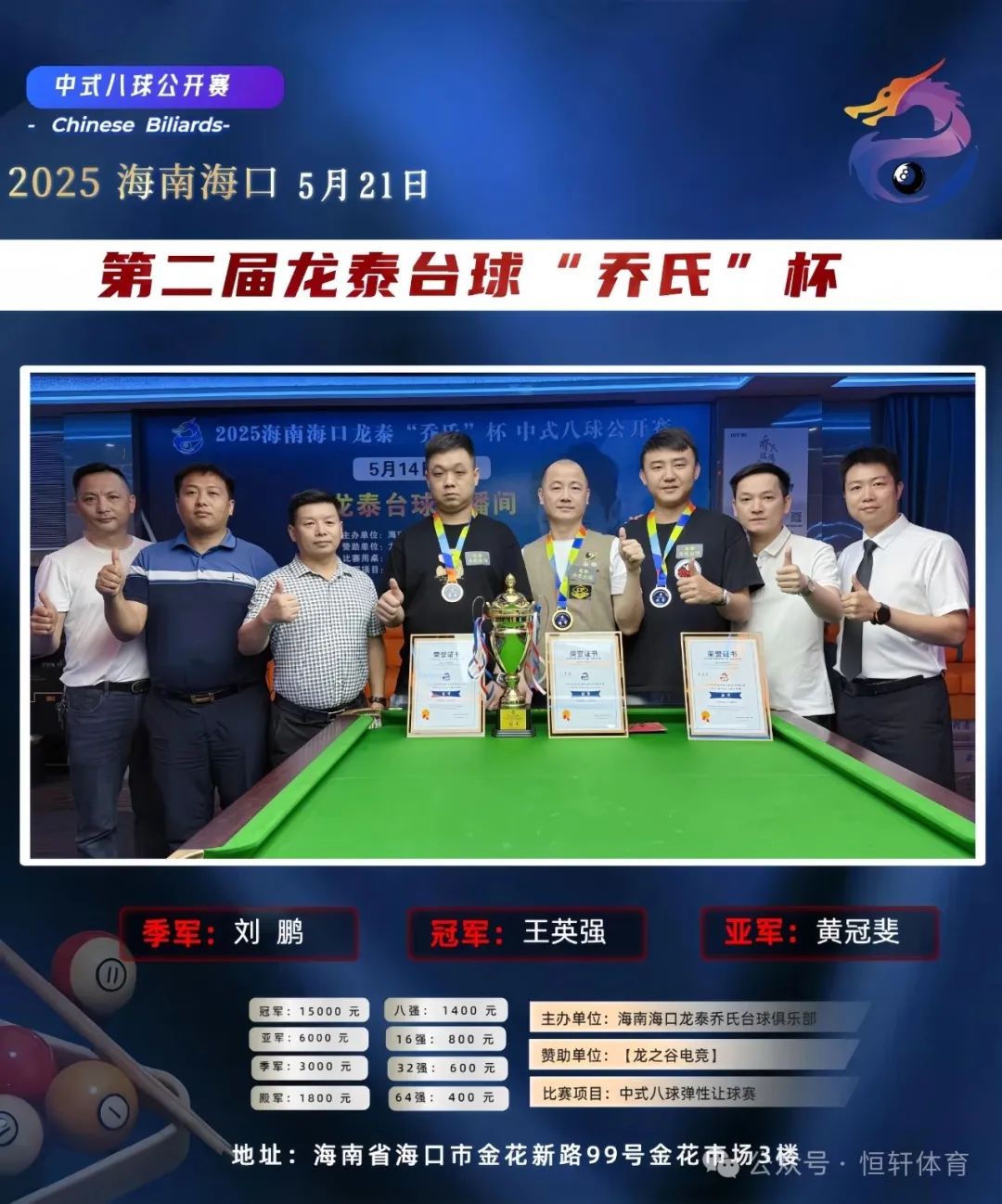 捷报 | 祝贺LP球员 王英强 荣获海口第二届龙泰台球乔氏杯 冠军(图4)
